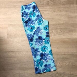 Y2K Blue Floral Capri Pants with Floral Design